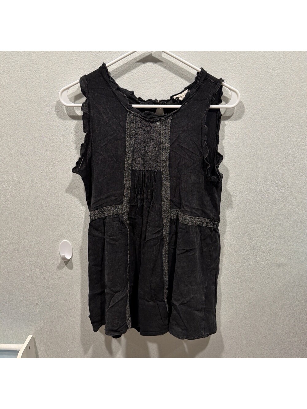 POL Boho Cottage Peasant Blouse Womens Large Black Lace Whimsigoth
